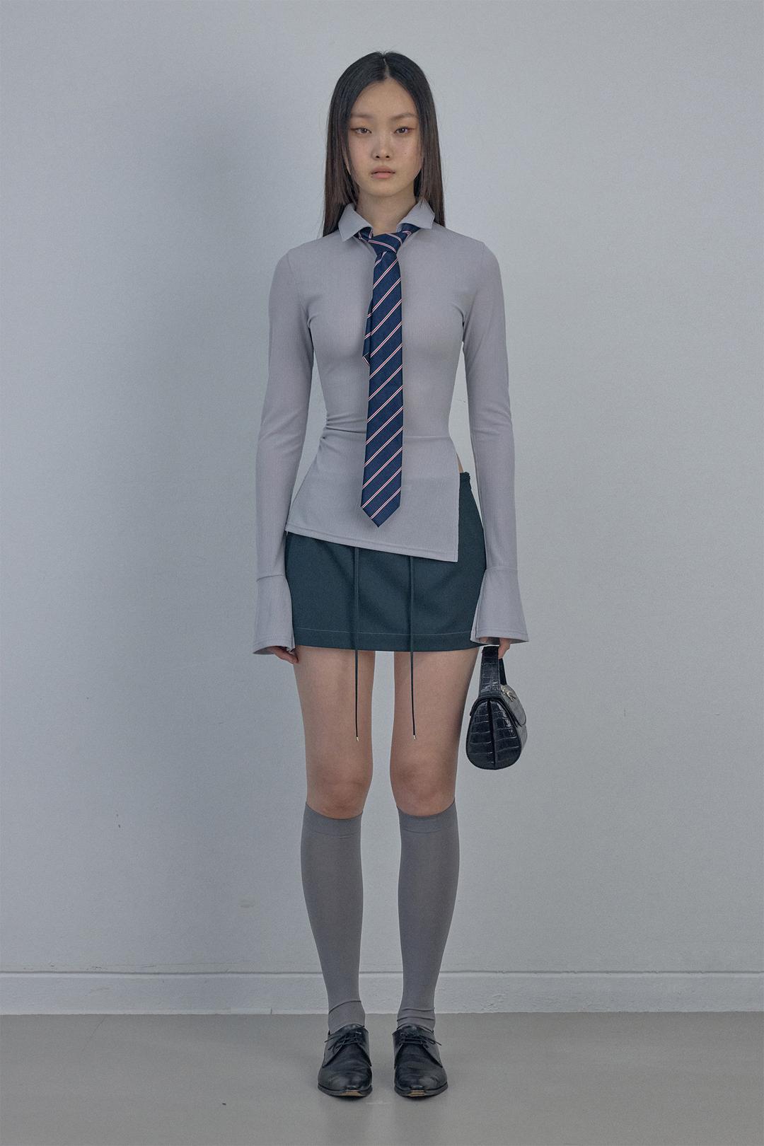 Button Down Bell Sleeve Tee Ice Gray