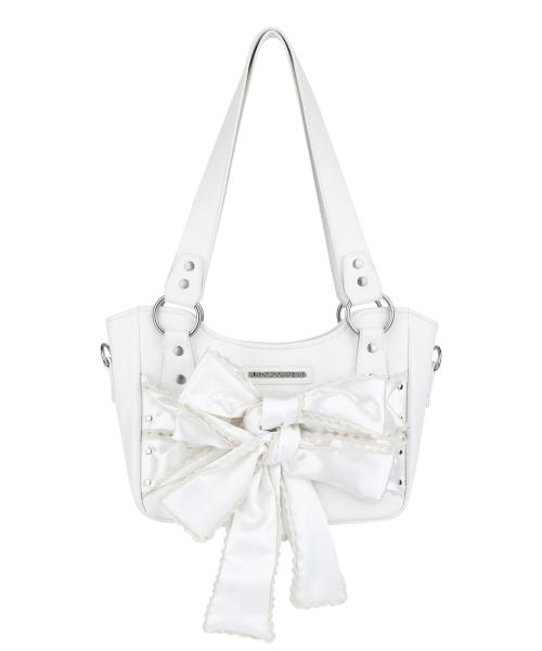 Laced Ribbon Leather Shoulder Bag (White)