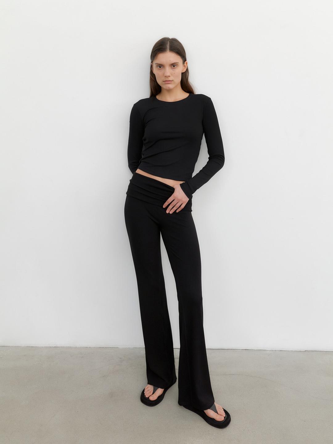 오베르 - [23차] Foldable Ribbed Pants - Black