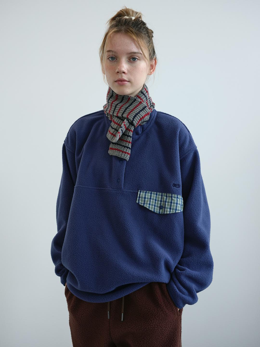 레트로 스냅 플리스 아노락 (Blue)