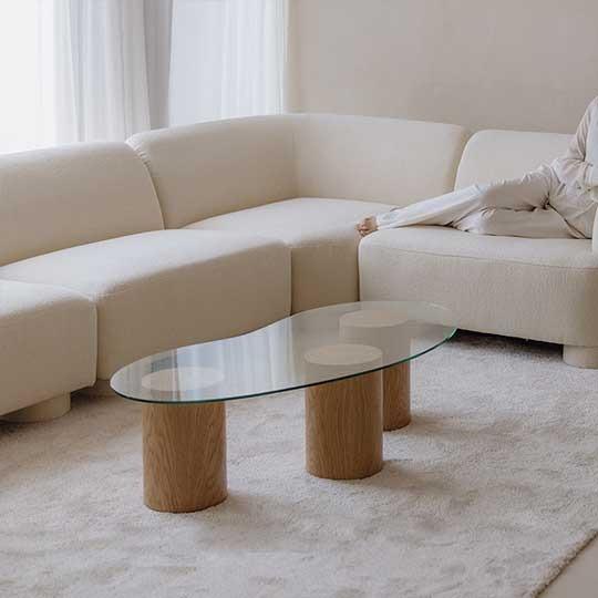 에셀 오크원목 강화유리 조약돌 거실 카페 쇼파테이블