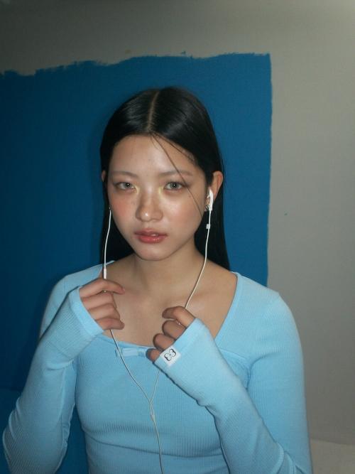 리본 스퀘어넥 져지탑-스카이블루