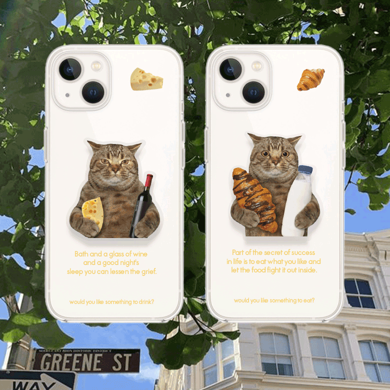 블링블링케이스 💛전기종제작+그립톡SET💛 빵을 든 고양이 VER.2 아이폰 갤럭시 그립톡케이스