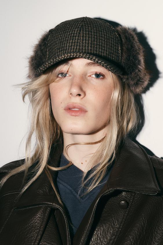 울 체크 귀덮개 캡