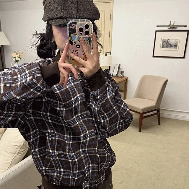 [Unisex] 오버핏 웨이브 체크 점퍼