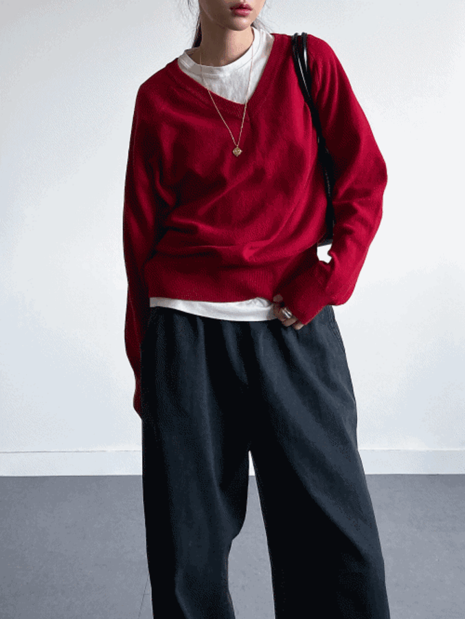 [램스울]오슬로 데일리 브이넥 니트