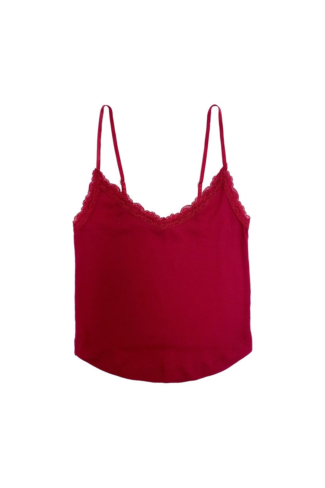 V-NECK LACE CAMI TOP (RED)