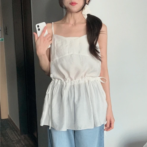 [국내생산/레이어드] 쉬폰 플레어 끈나시 레이어드 블라우스 원피스 / 나시원피스 실키 뷔스티에