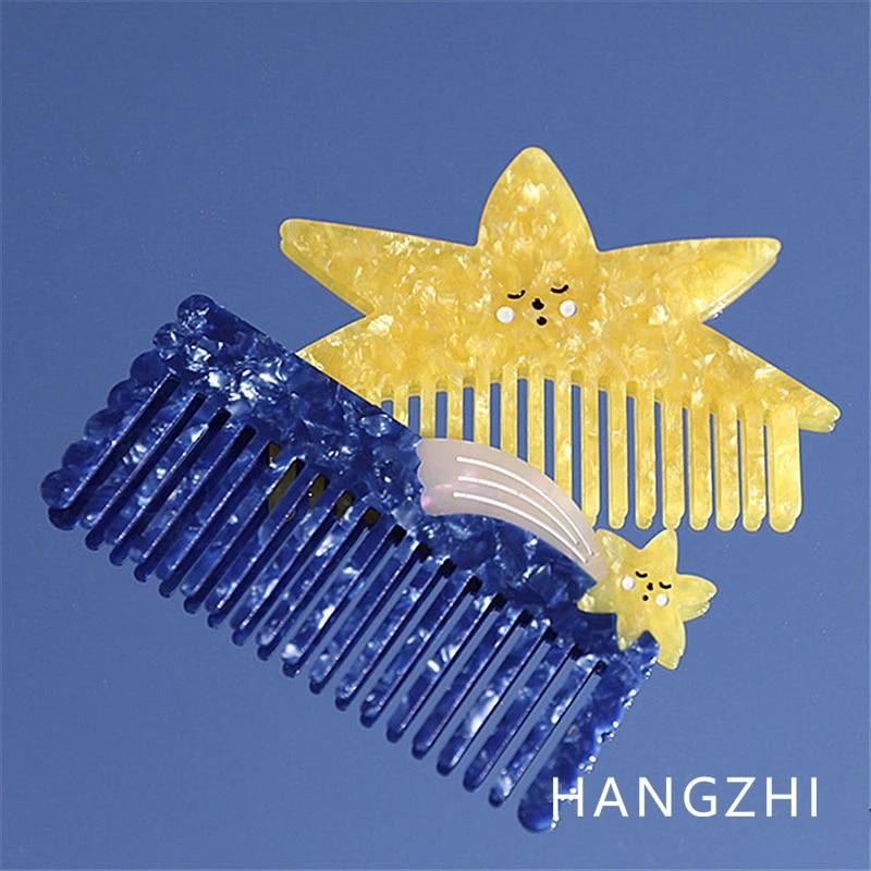 HANGZHI-옐로우 만화 스타 헤어 빗, 귀여운 파란색 유성 아세테이트 머리띠 쥬얼리, 여성용, 여자 생일 선물, 헤어 액세서리