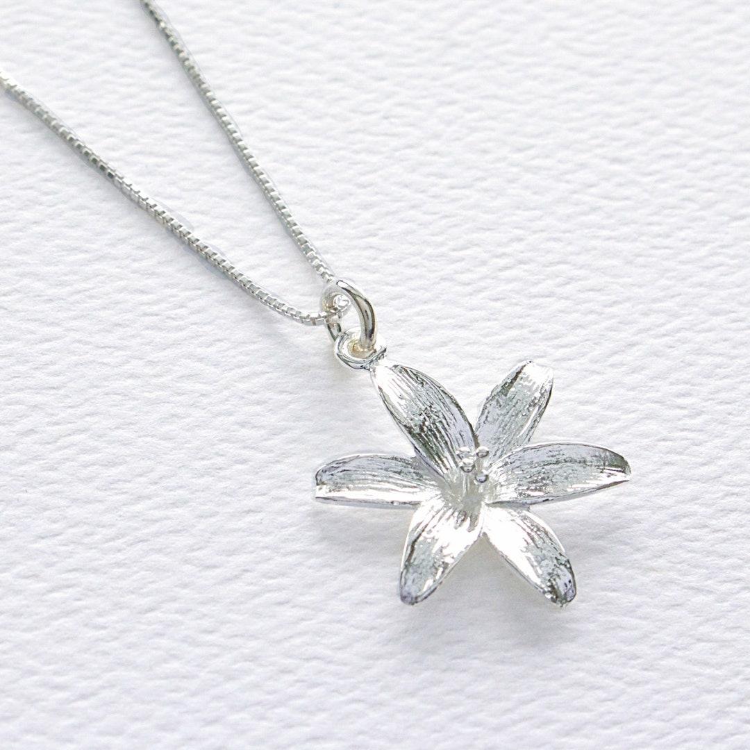 Sterling Silver Lily Flower Pendant Necklace, Mothers Day Jewelry Gift, Anniversary Necklace, Botanical Blossom Nature Charm, FREE SHIPPING