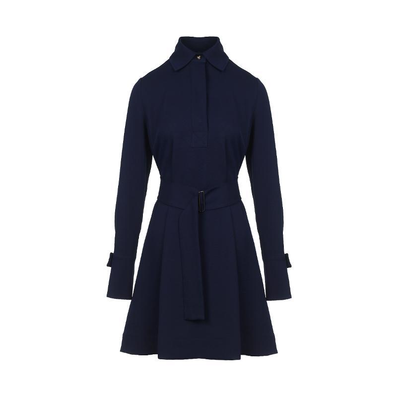 belt point collar dress navy