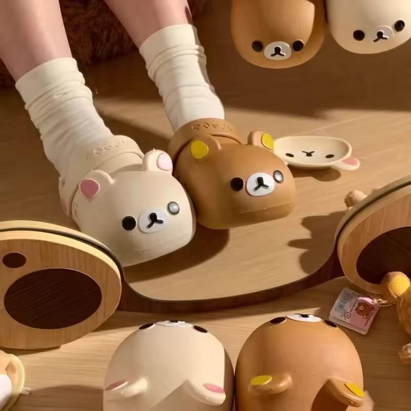 만화 리락쿠마 신발 귀여운 곰 Pvc 미끄럼 방지 냄새 방지 착용 가방 헤드 샌들 귀여운 여름 해변 신발 소녀 선물
