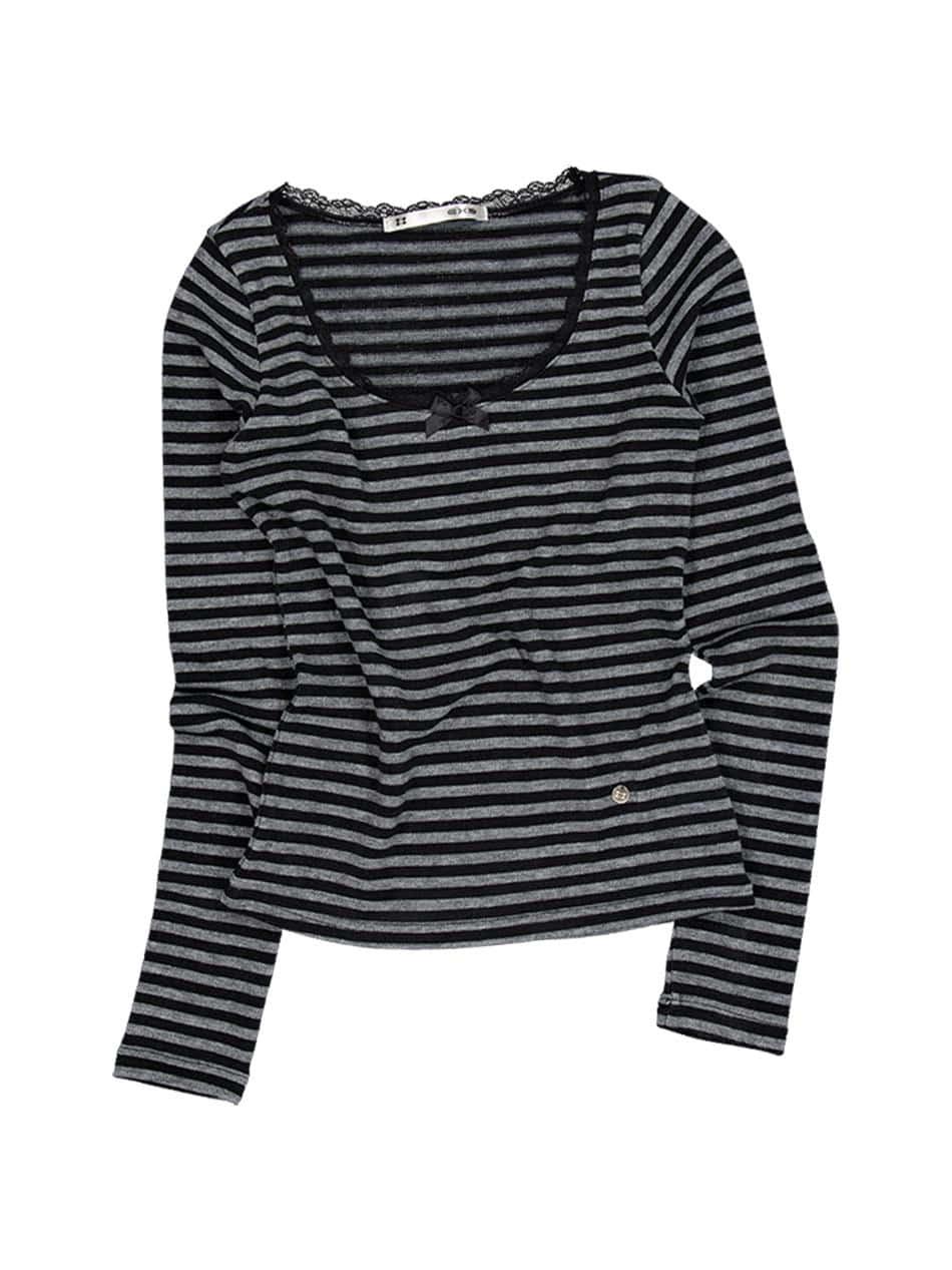 STRIPE LACE TOP / CHACOAL