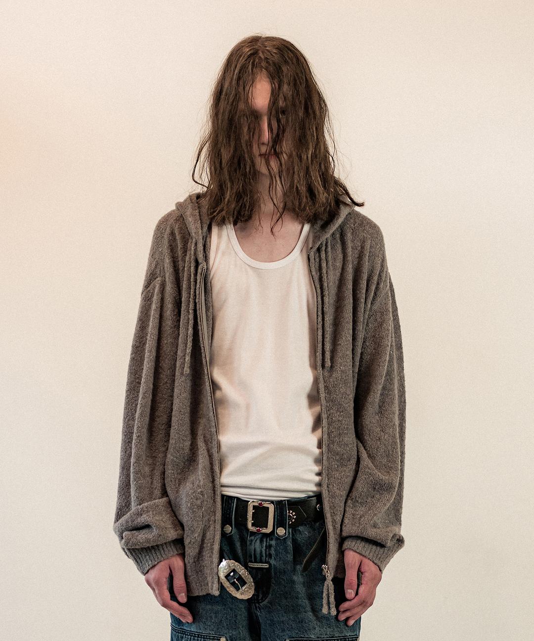 ROUND POCKET KNIT ZIP-UP GREY