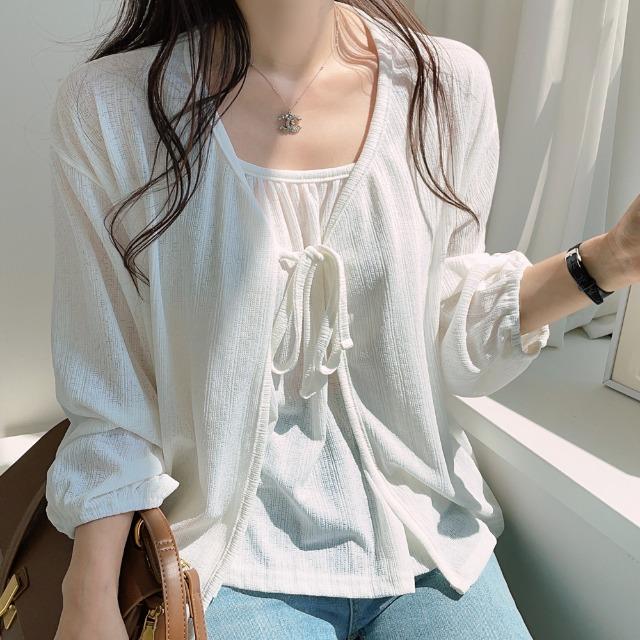 리본 니트 가디건 + 셔링 나시 세트 N-0495