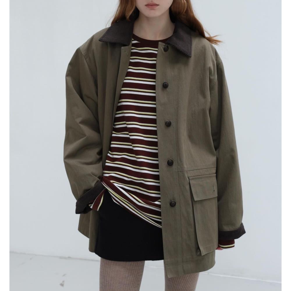 [차콜 당일] 세라비 로이 골덴카라 하프 코트 안감 누빔 워크자켓 가을 겨울 야상 사파리