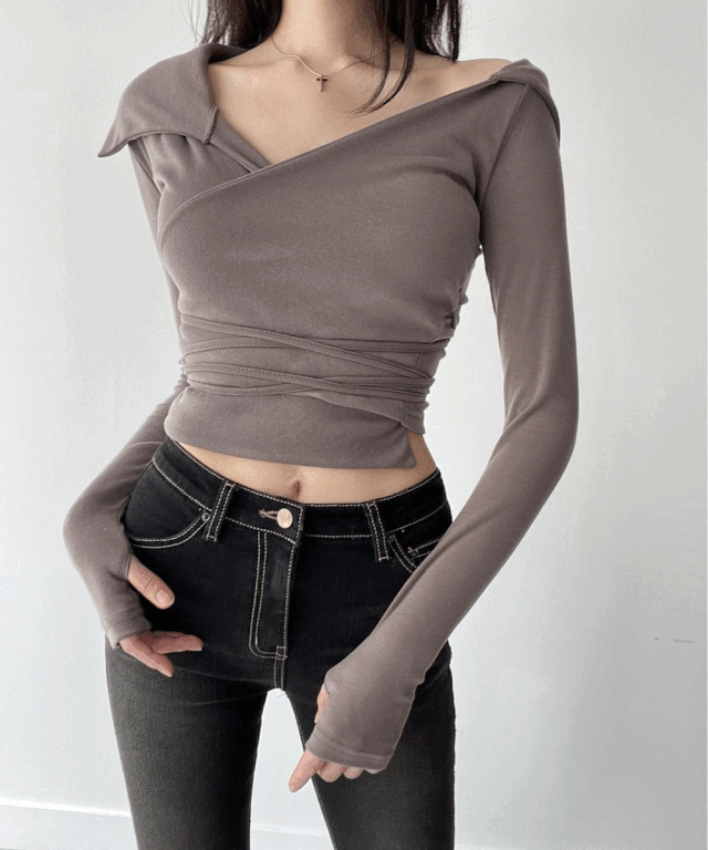 [고퀄MADE/3COLOR]실루엣 발레코어 오프숄더 랩 스트랩 T