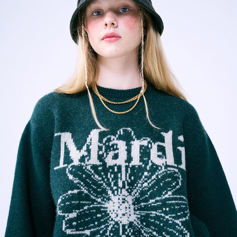 CASHMERE BLENDED PULLOVER FLOWERMARDI_DARKGREEN IVORY