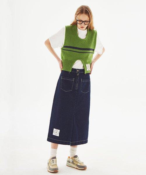 [LINE] Pocket Stitch Denim Skirt
