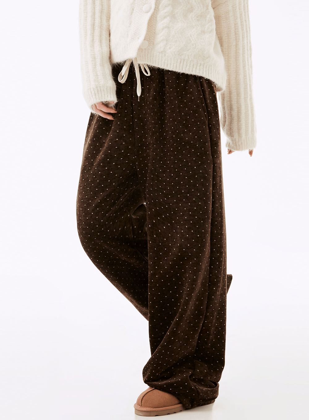 트에브 도트 벨벳 와이드 밴딩팬츠