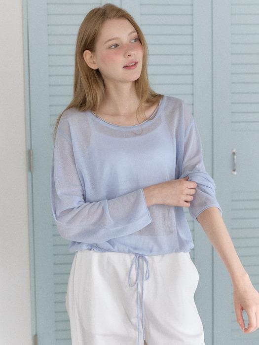 Sheer U-neck String Knit - Sky blue