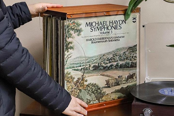 [해외] 마호가니 원목 LP 바이닐보관함 수납장 레코드엘피장 CD DVD 보관랙