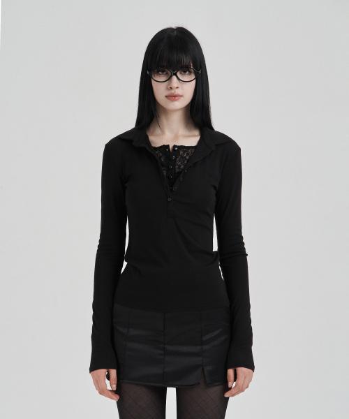 Black Lace layered longsleeve polo shirts