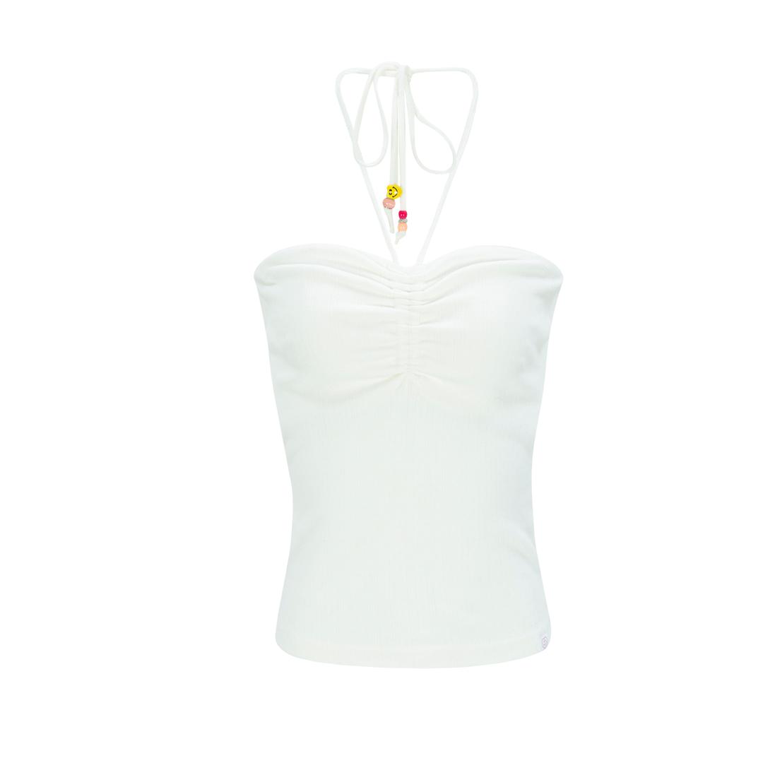beads shirring top white