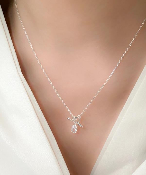 [무배] 실버925 타원큐빅 토글바 포인트 목걸이 (실버 로즈골드)