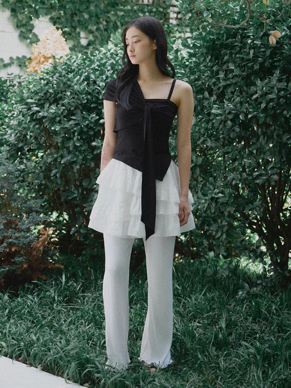 Ribbon Tie Asymmetric Wrap Top_BK