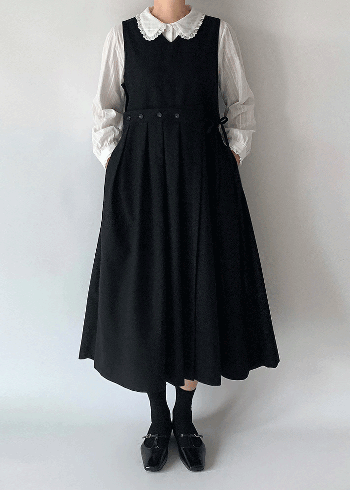 버튼 랩 플리츠 원피스