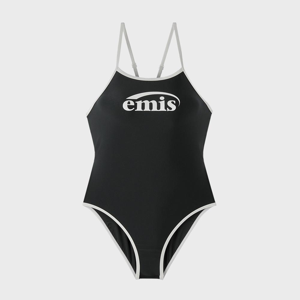 LOGO V-BACK STRAP SWIMSUIT (RENEWAL)-BLACK