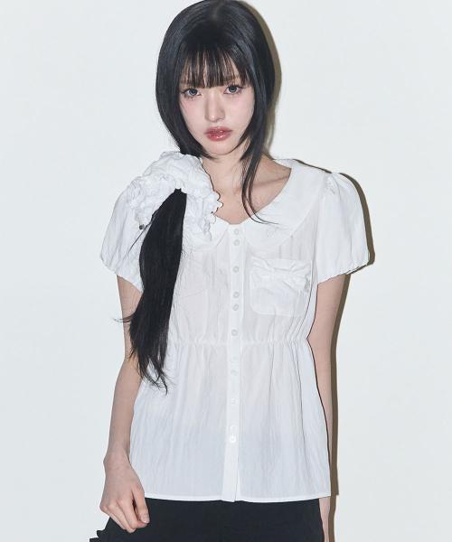 포밍 리본 퍼프 블라우스 화이트
