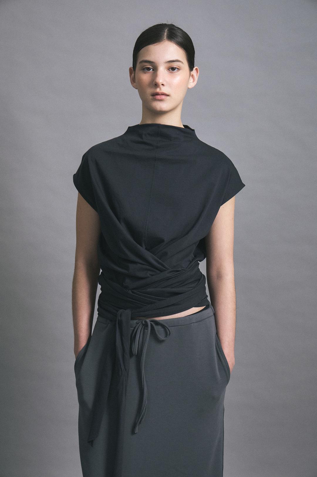 [3rd-order] Celine Twist Jersey Blouse (Charcoal)