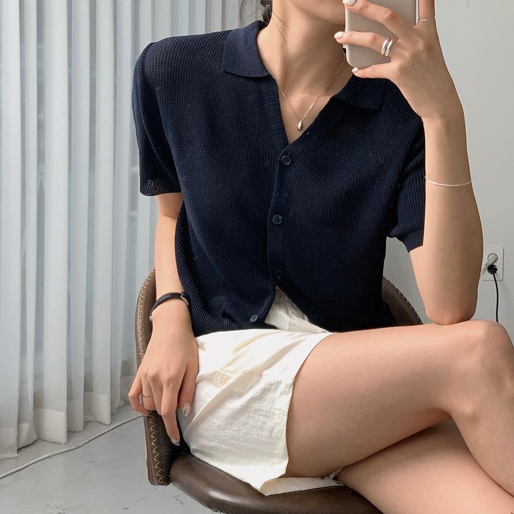 지나 반팔 카라 니트 가디건