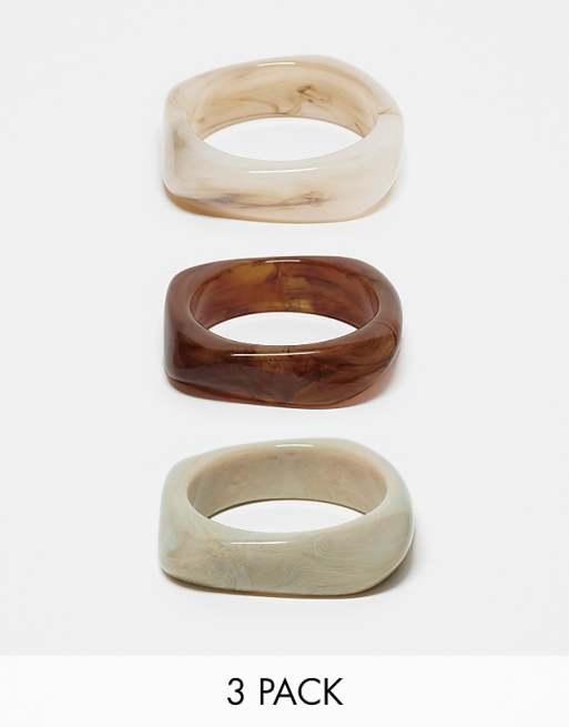 ASOS DESIGN pack of 3 bangles with resin neutral design