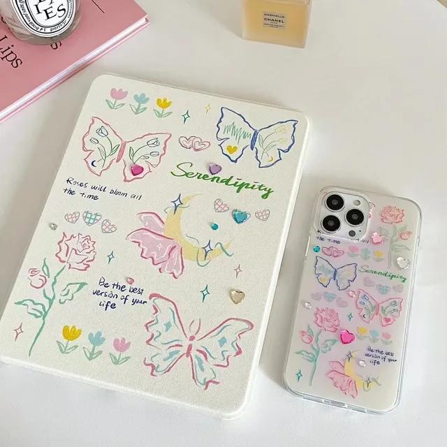 우아한 나비 꽃 선그림 레터링 아이폰케이스 아이패드케이스