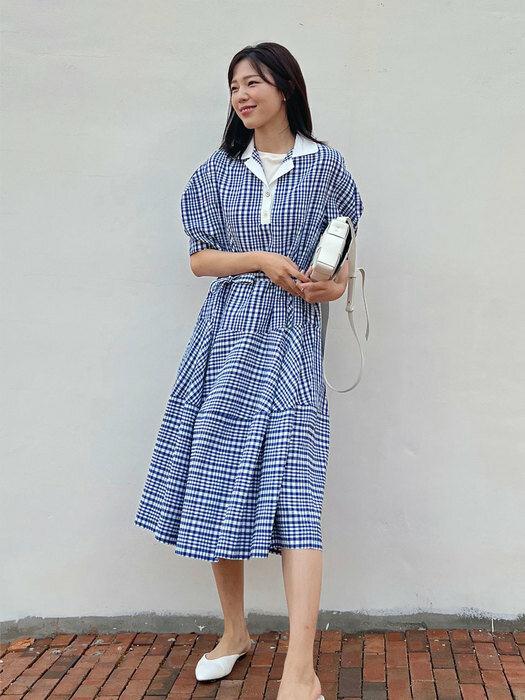 체크 니트 카라 드레스 4COLORS