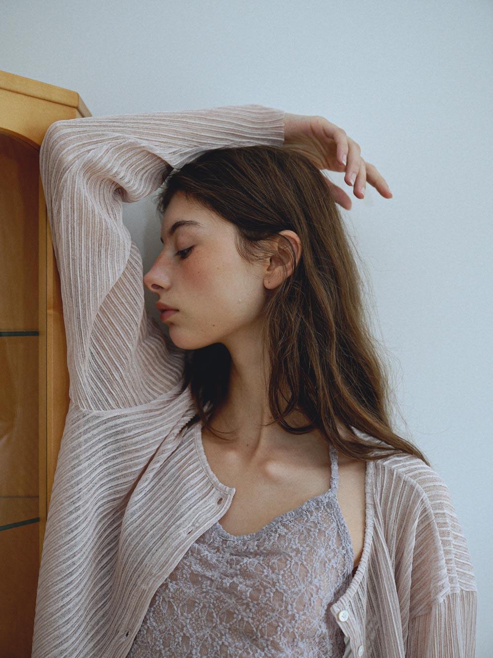 Pleated cardigan ( pink beige )