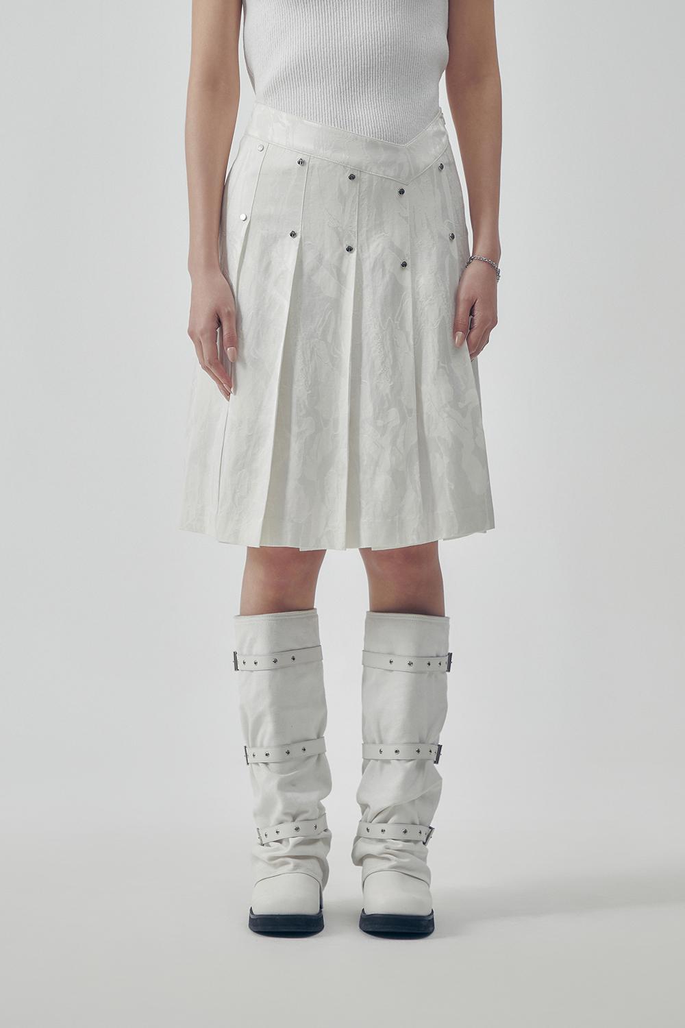 Marble Rivet Pleated Skirt [ Ivory ]