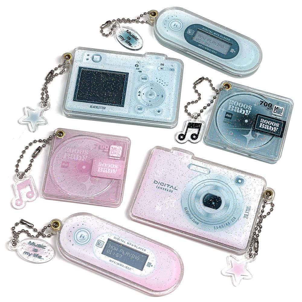 [마켓한정] Y2K_프레임 키링 / 디카 CD MP3 글리터 아크릴 양면 블랙 핑크 (3종)(2색)