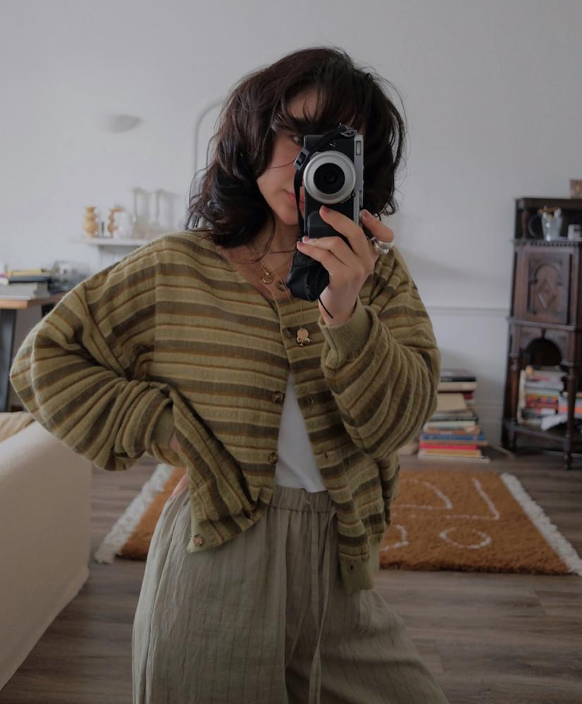 그린 앙고라 울 가디건 | Green Angora Wool Cardigan