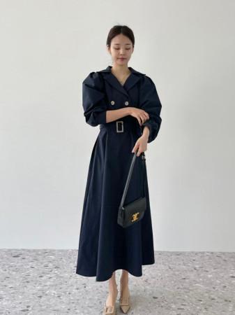 트렌치 카라넥 벨트 세트 가을 하객 롱 원피스 루즈핏