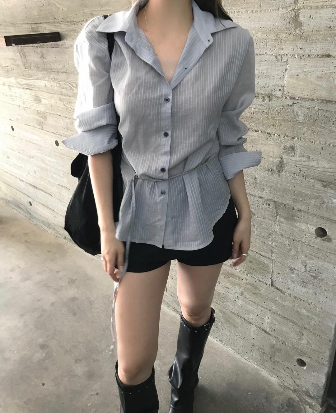 온즈 [New In] Kira shirts (스트라이프 루즈핏/여리핏 벨트 셔츠)