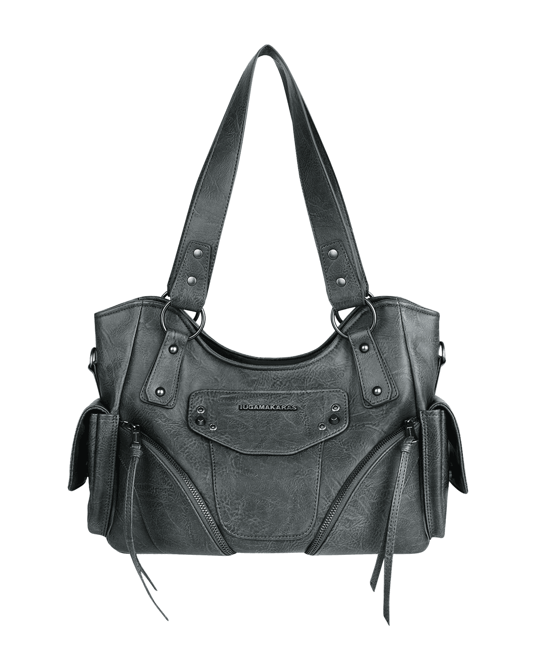 [PNF x IUGA] Studded Leather Shoulder Bag (Ash Gray)