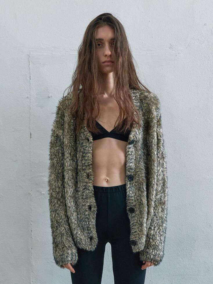 VEGAN FUR KNIT CARDIGAN IN LEOPARD