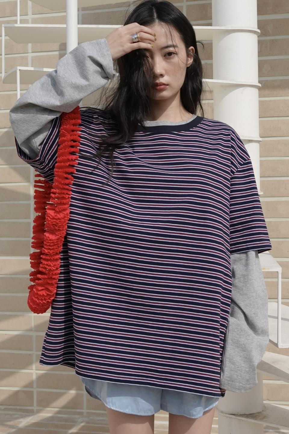 [4월 18일 예약배송] UNISEX, Stripe Oversized T-Shirt / Navy