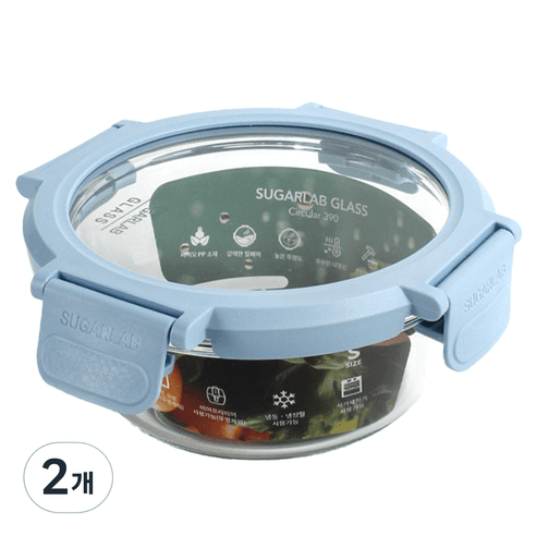 슈가랩 글라스 밀폐용기 원형, 390ml, 2개 - 밀폐용기/세트 | 쿠팡