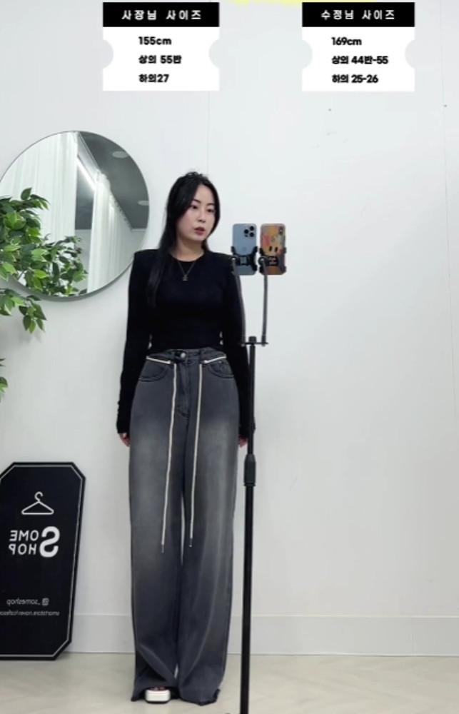 (청M당일) 믹스인 끈와이드청바지 2컬러