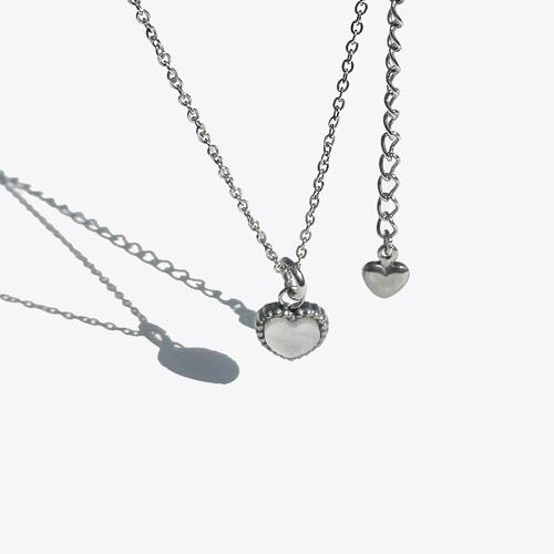 [RUSH OFF] 써지컬스틸 오닉스 화이트 하트 펜던트 체인 목걸이